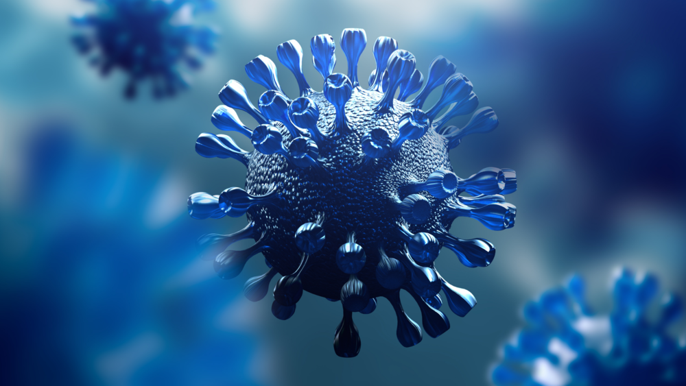 Coronavirus cells in blue