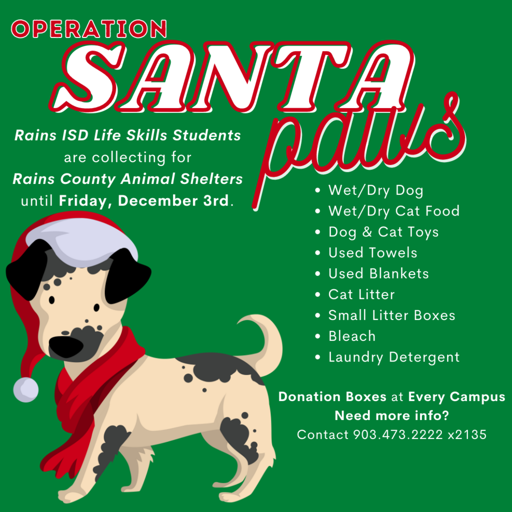 Green graphic with post information and cartoon dog in santa hat and red scarf