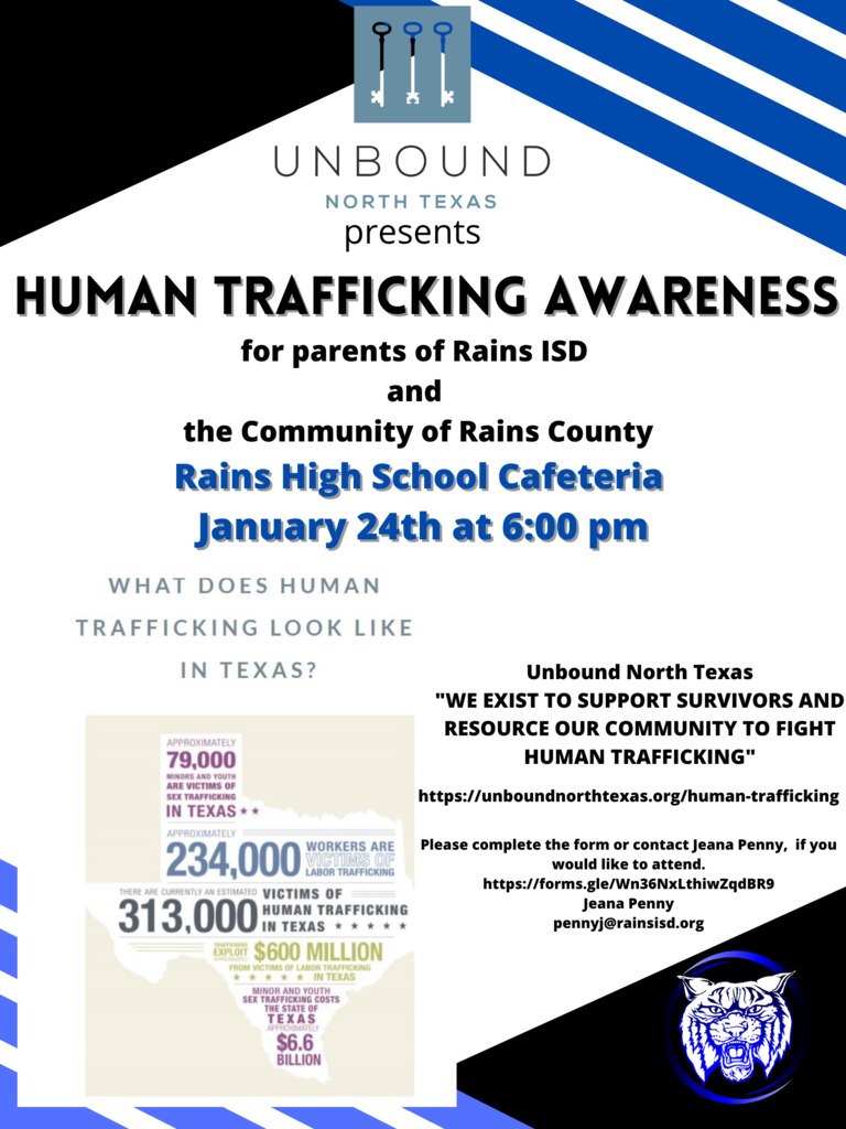 Unbound North Texas presents Human Trafficking Awareness for parents of Rains ISD and the Community of Rains County