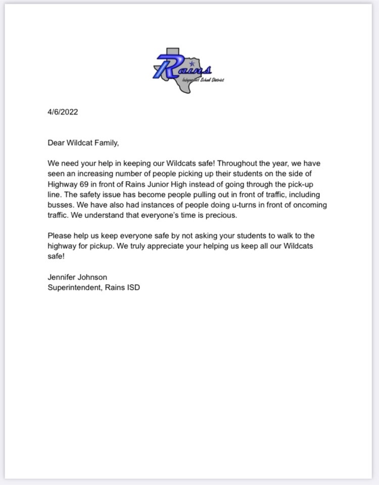 letter from the Superintendent on traffic safety