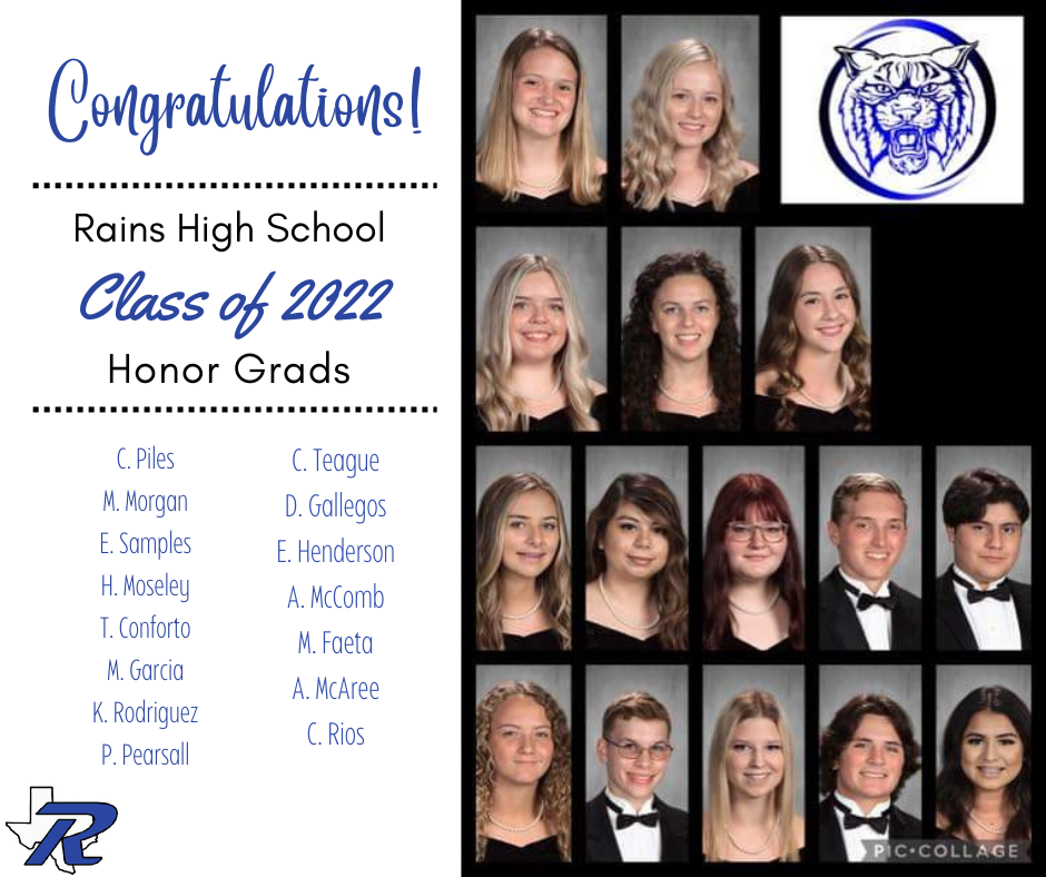 Congratulations to the Rains High School Class of 2022 Honor Graduates
