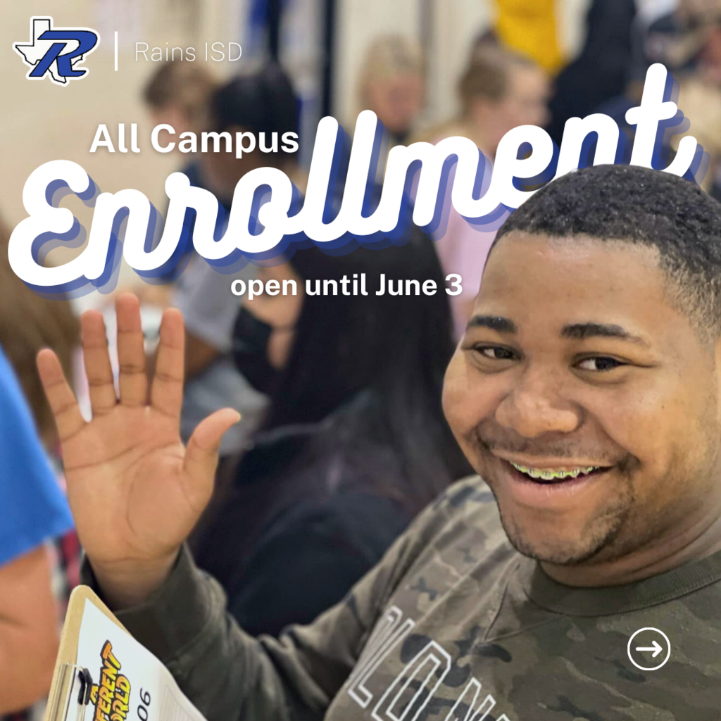 All Campus Enrollment open until June 3 graphic with student smiling and waving